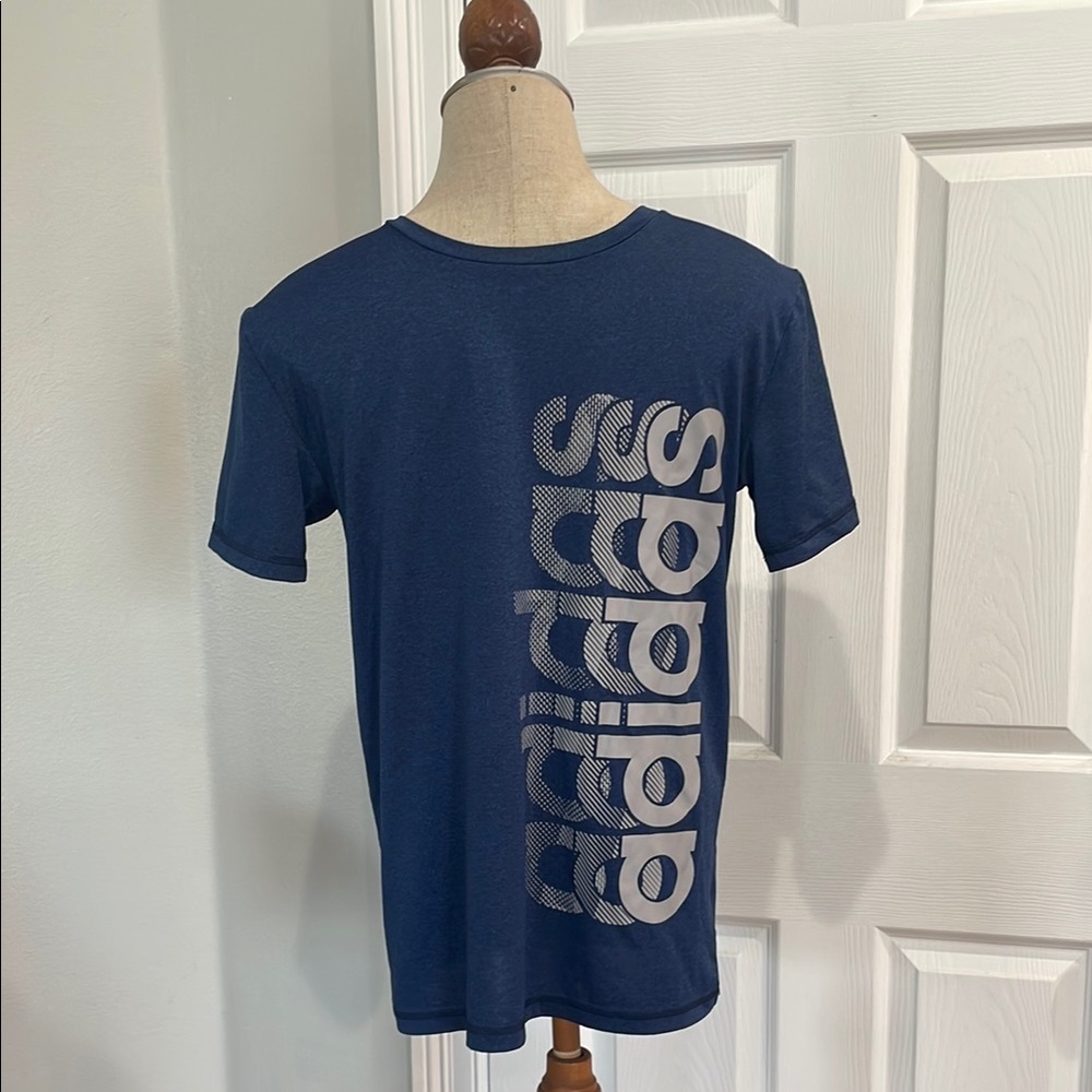 Adidas Short Sleeve performance Top active T-shirt Navy unisex boys girls 14 16